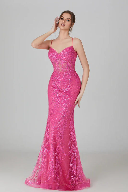 Sparkling Elegance Lace Appliqué Mermaid Prom Gown - Grace beauty H&C 