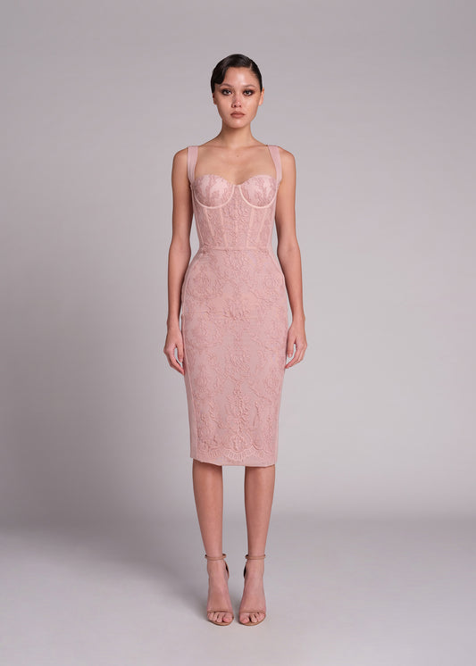 Lace Front Strap Bodycon Midi Dress – Business Chic Elegance - Grace Beauty H&C 