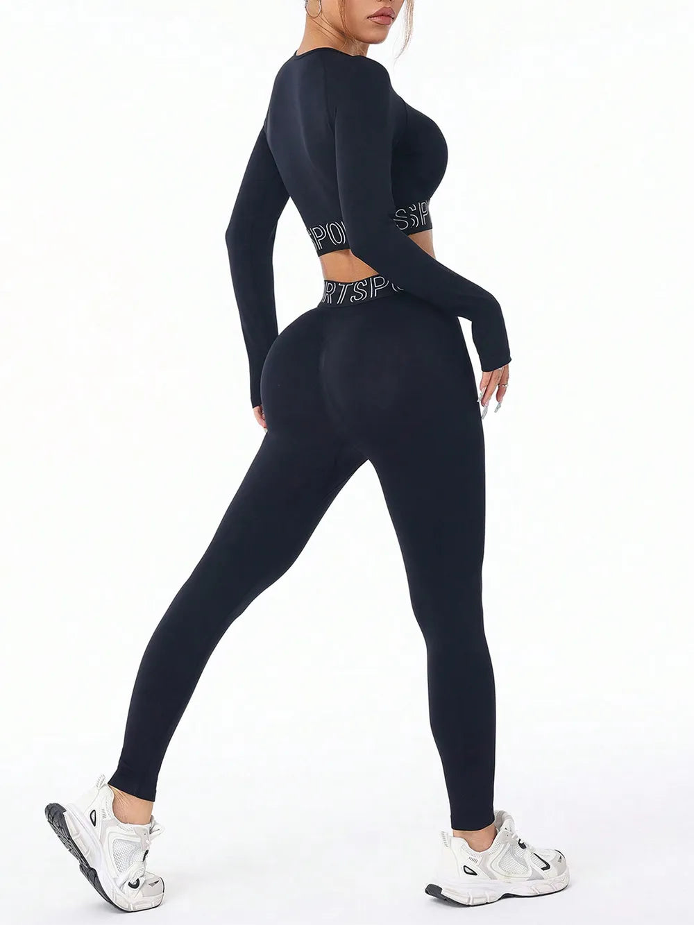 Letter Print Round Neck Long Sleeve Top and Leggings Active Set - Grace Beauty H&C 