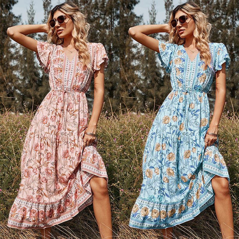 Lotus leaf printed women's dress - Grace Beauty H&C 