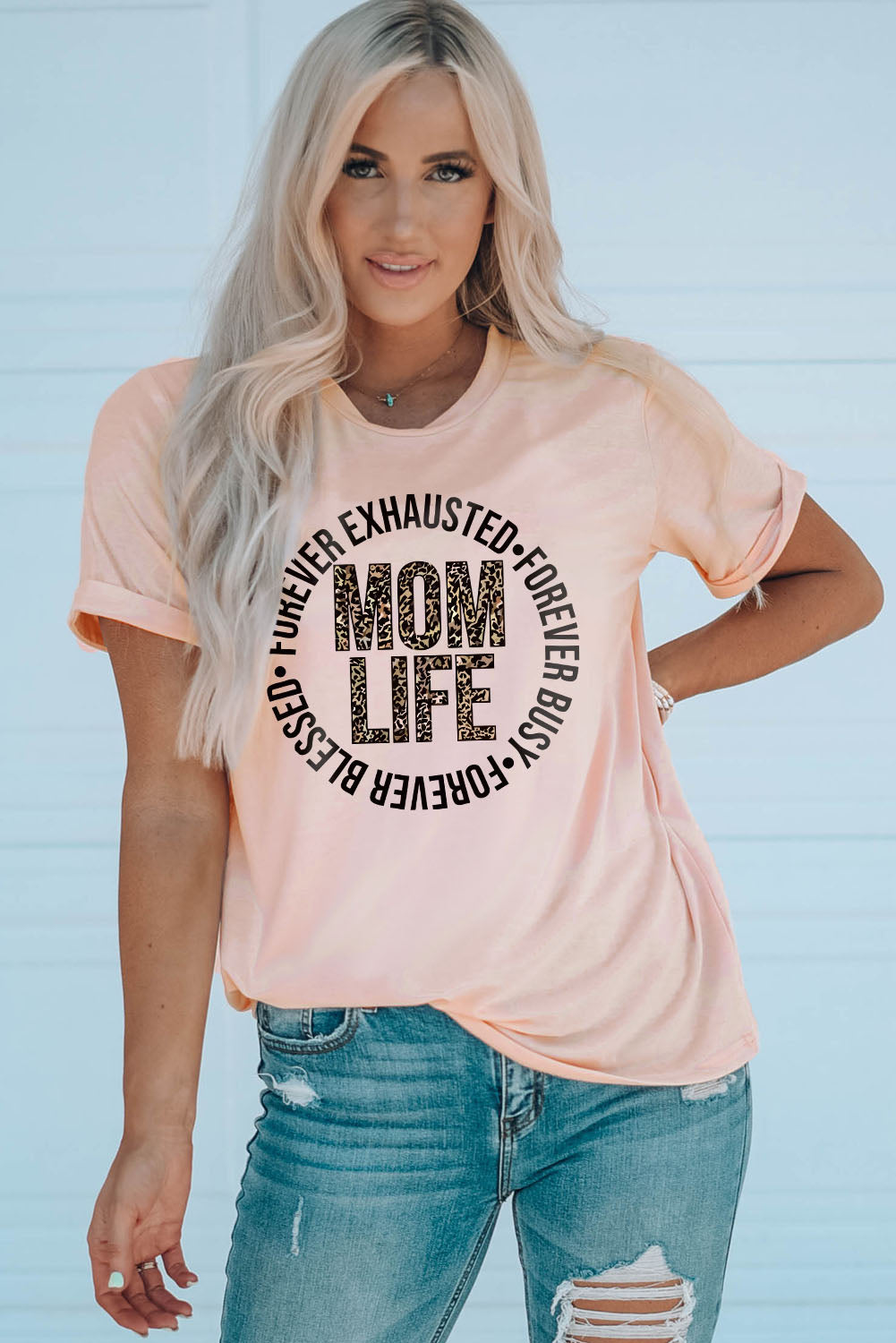 MOM LIFE Leopard Graphic Cuffed Tee - Grace Beauty H&C 
