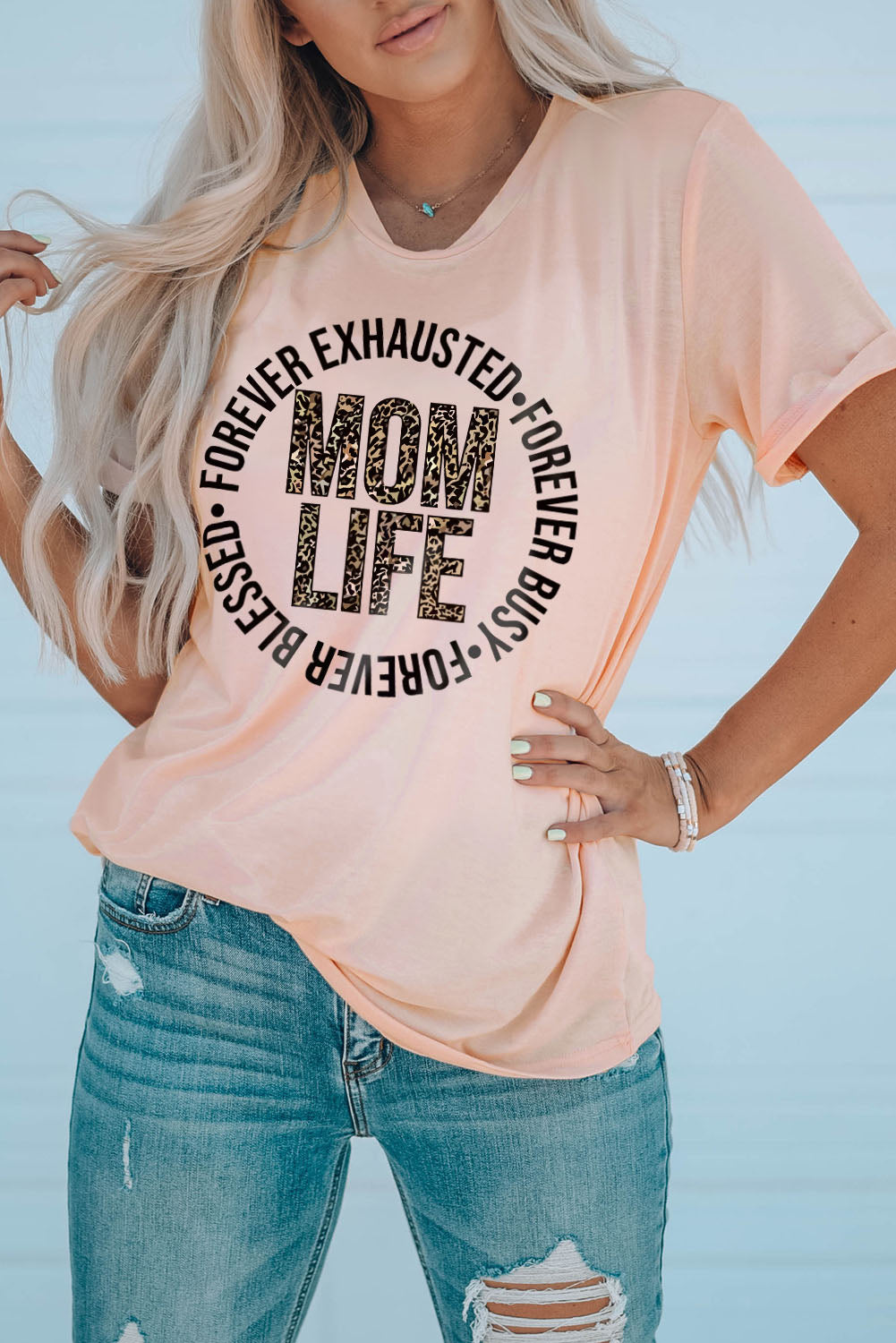 MOM LIFE Leopard Graphic Cuffed Tee - Grace Beauty H&C 