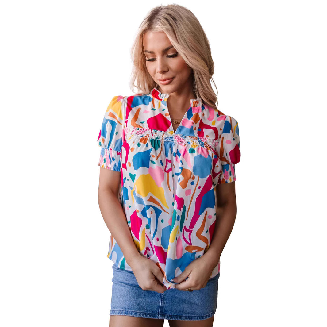 Women's Simple V-neck PO'MY Western Style Shirt - Grace Beauty H&C 
