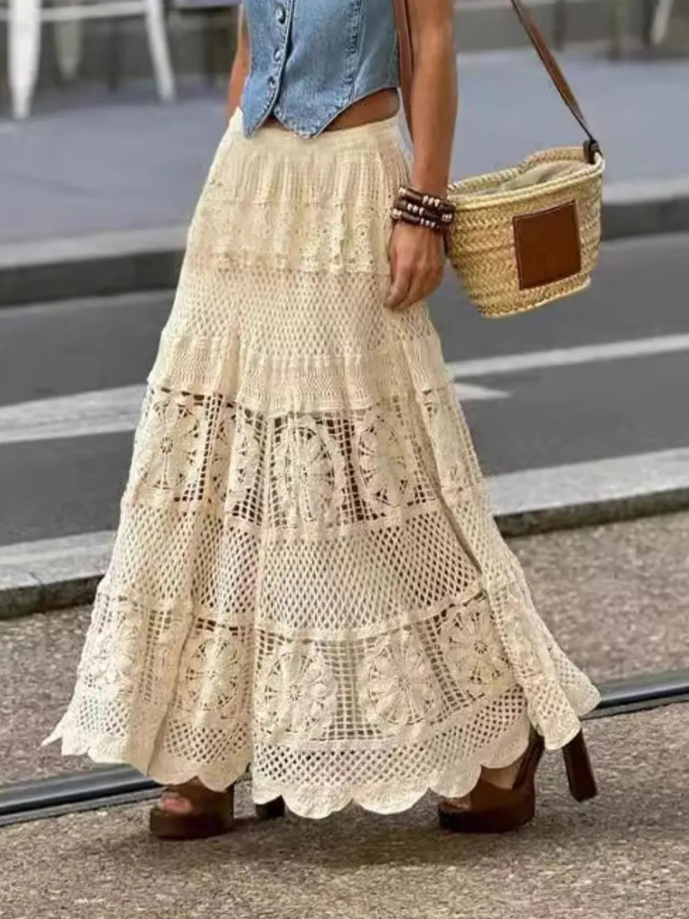 Openwork Crochet Maxi Skirt - Grace Beauty H&C 