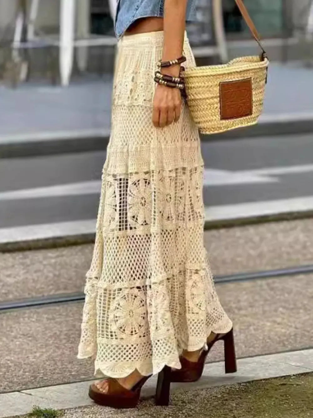 Openwork Crochet Maxi Skirt - Grace Beauty H&C 