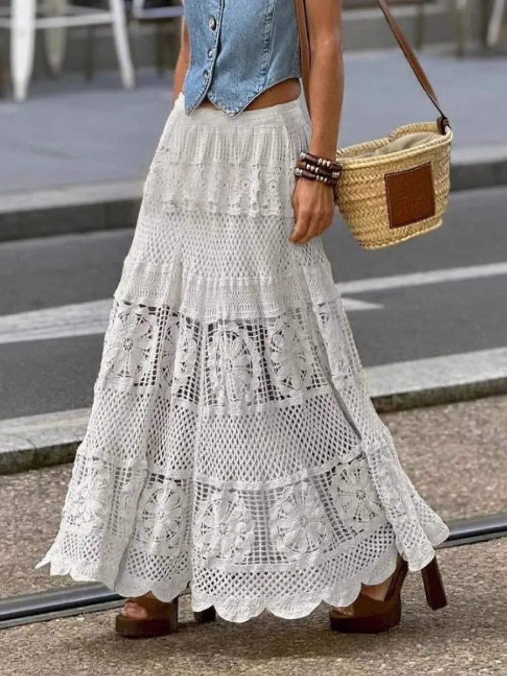 Openwork Crochet Maxi Skirt - Grace Beauty H&C 