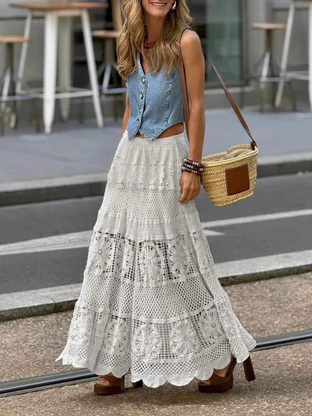 Openwork Crochet Maxi Skirt - Grace Beauty H&C 