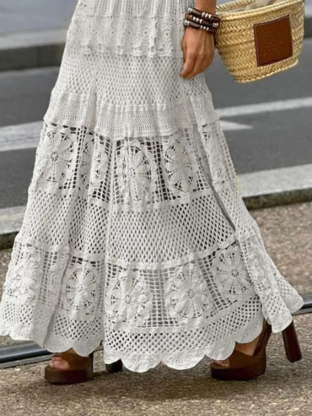 Openwork Crochet Maxi Skirt - Grace Beauty H&C 