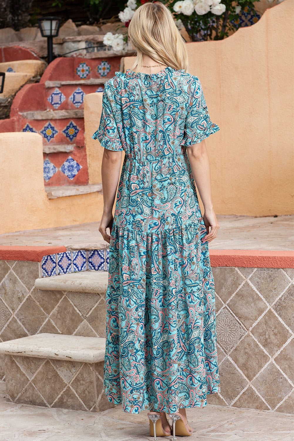 Paisley Print Flounce Sleeve Maxi Dress - Grace Beauty H&C 