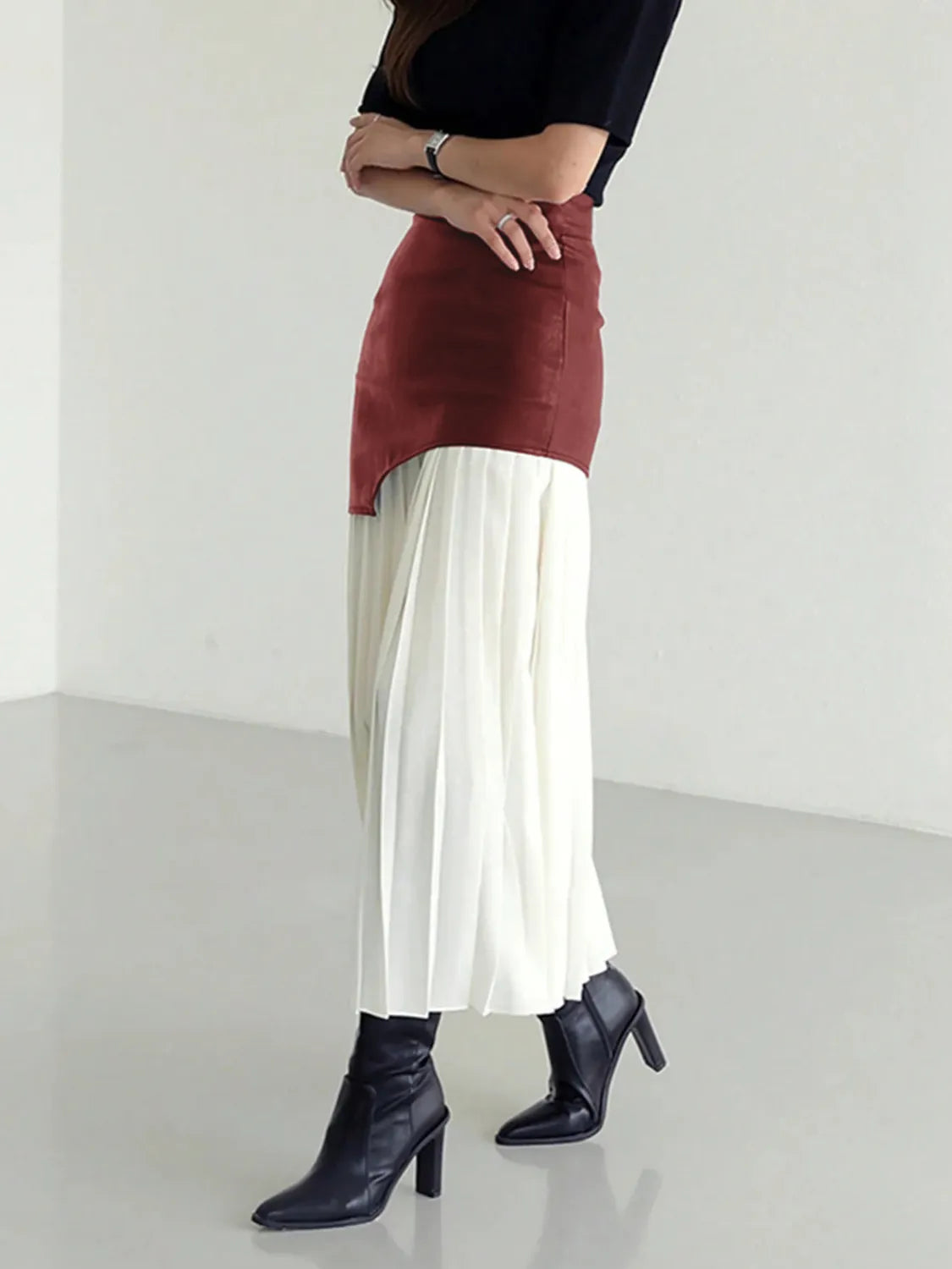 Patchwork Contrast Pleated Skirt - Grace Beauty H&C 