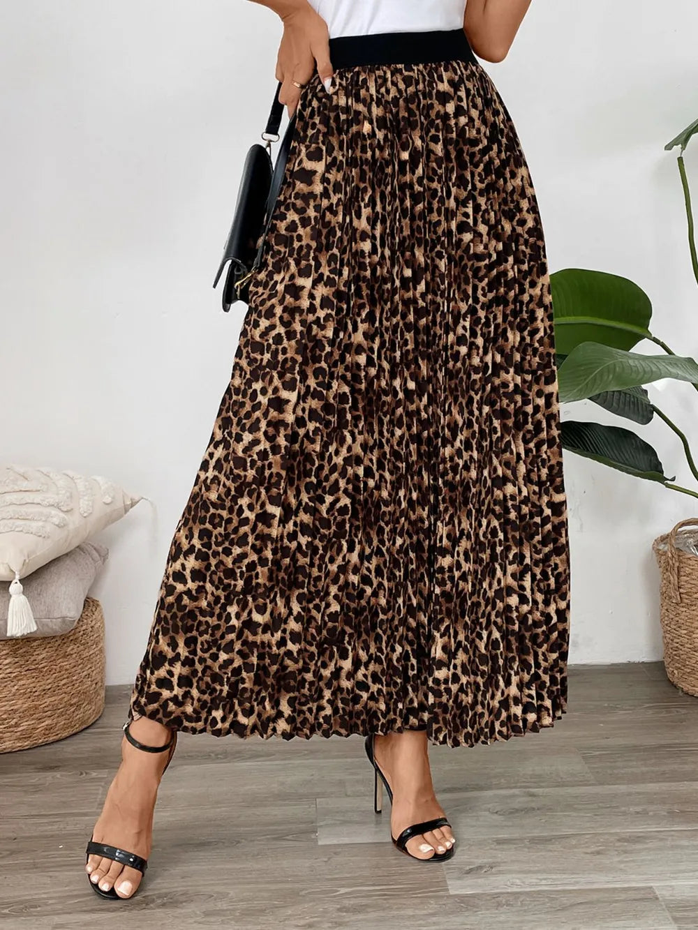 Perfee Pleated Leopard Maxi Skirt - Grace Beauty H&C 