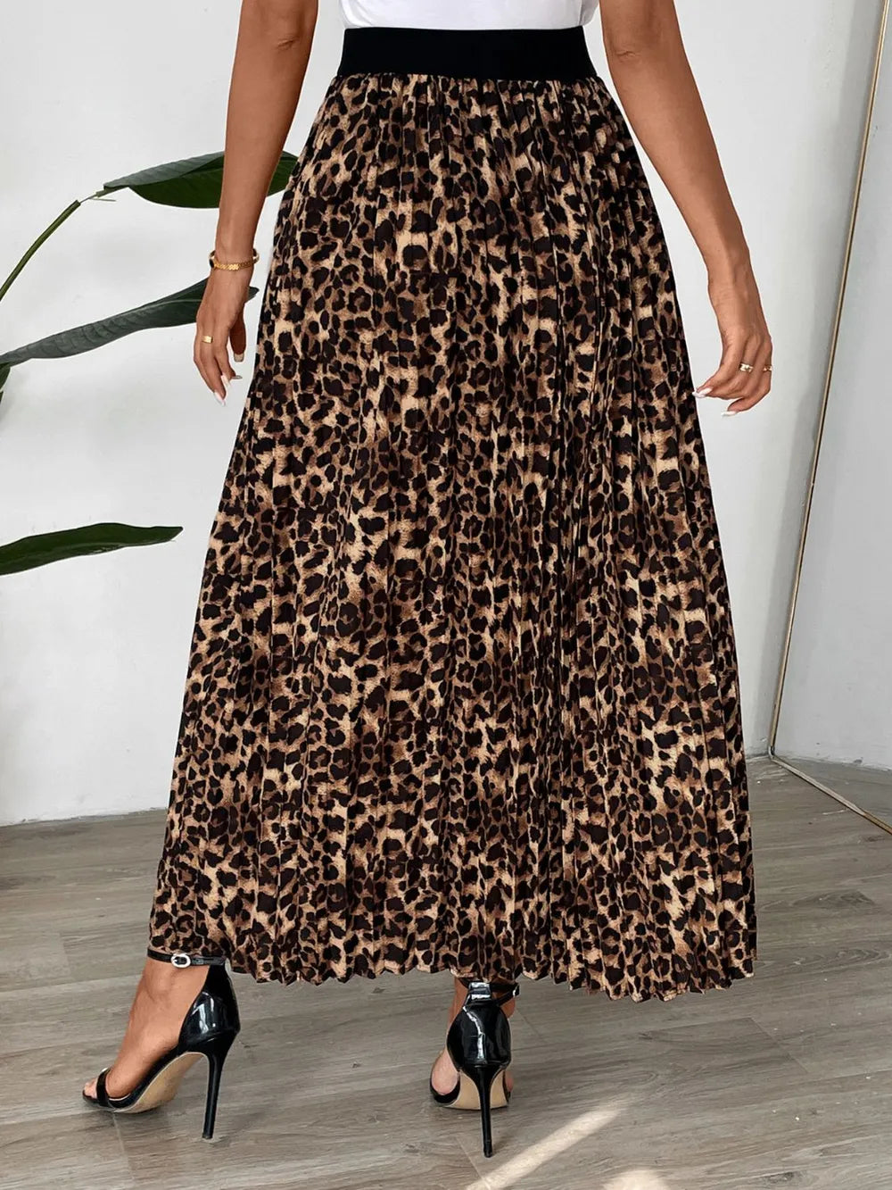 Perfee Pleated Leopard Maxi Skirt - Grace Beauty H&C 