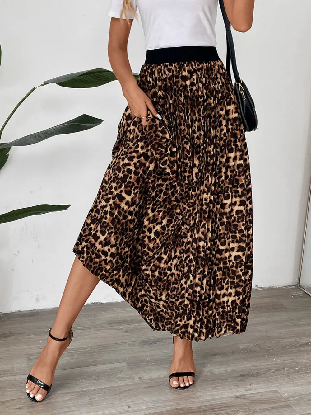Perfee Pleated Leopard Maxi Skirt - Grace Beauty H&C 