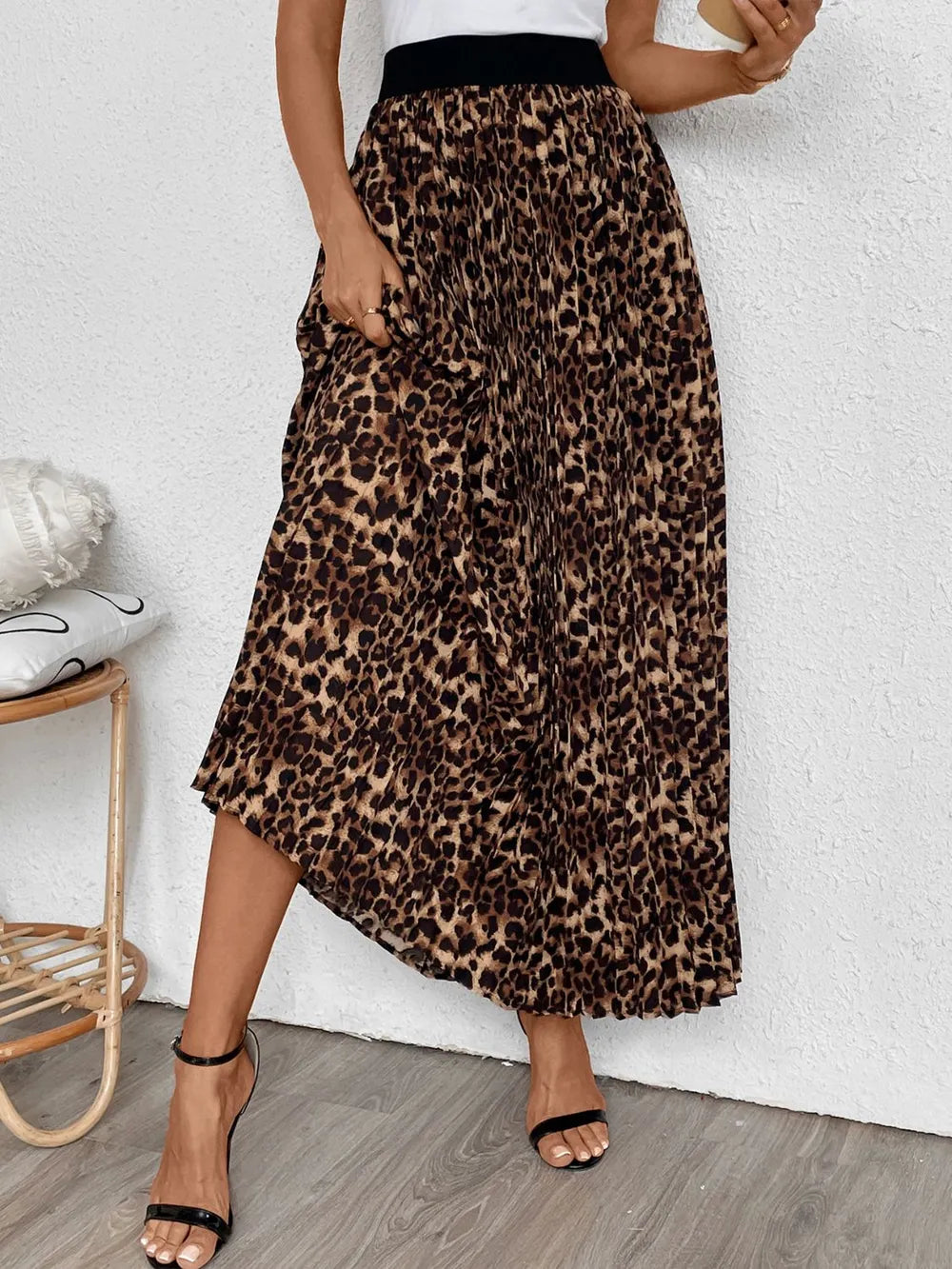 Perfee Pleated Leopard Maxi Skirt - Grace Beauty H&C 