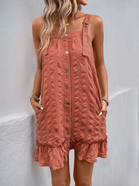 Perfee Texture Square Neck Wide Strap Mini Dress - Grace Beauty H&C 