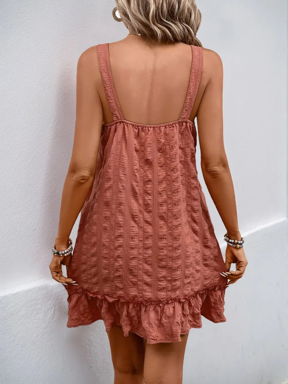 Perfee Texture Square Neck Wide Strap Mini Dress - Grace Beauty H&C 