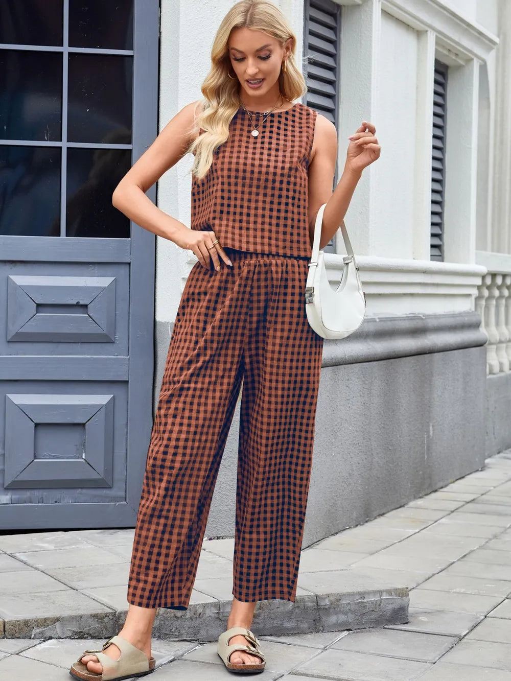 Plaid Sleeveless Top and Pants Set - Grace Beauty H&C 