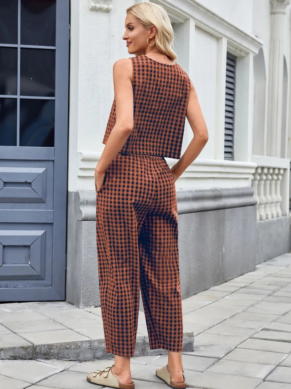 Plaid Sleeveless Top and Pants Set - Grace Beauty H&C 