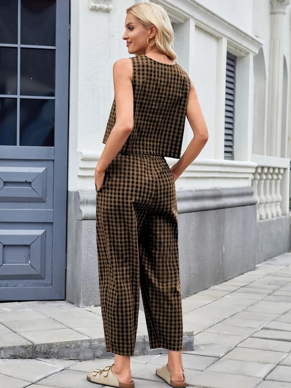 Plaid Sleeveless Top and Pants Set - Grace Beauty H&C 