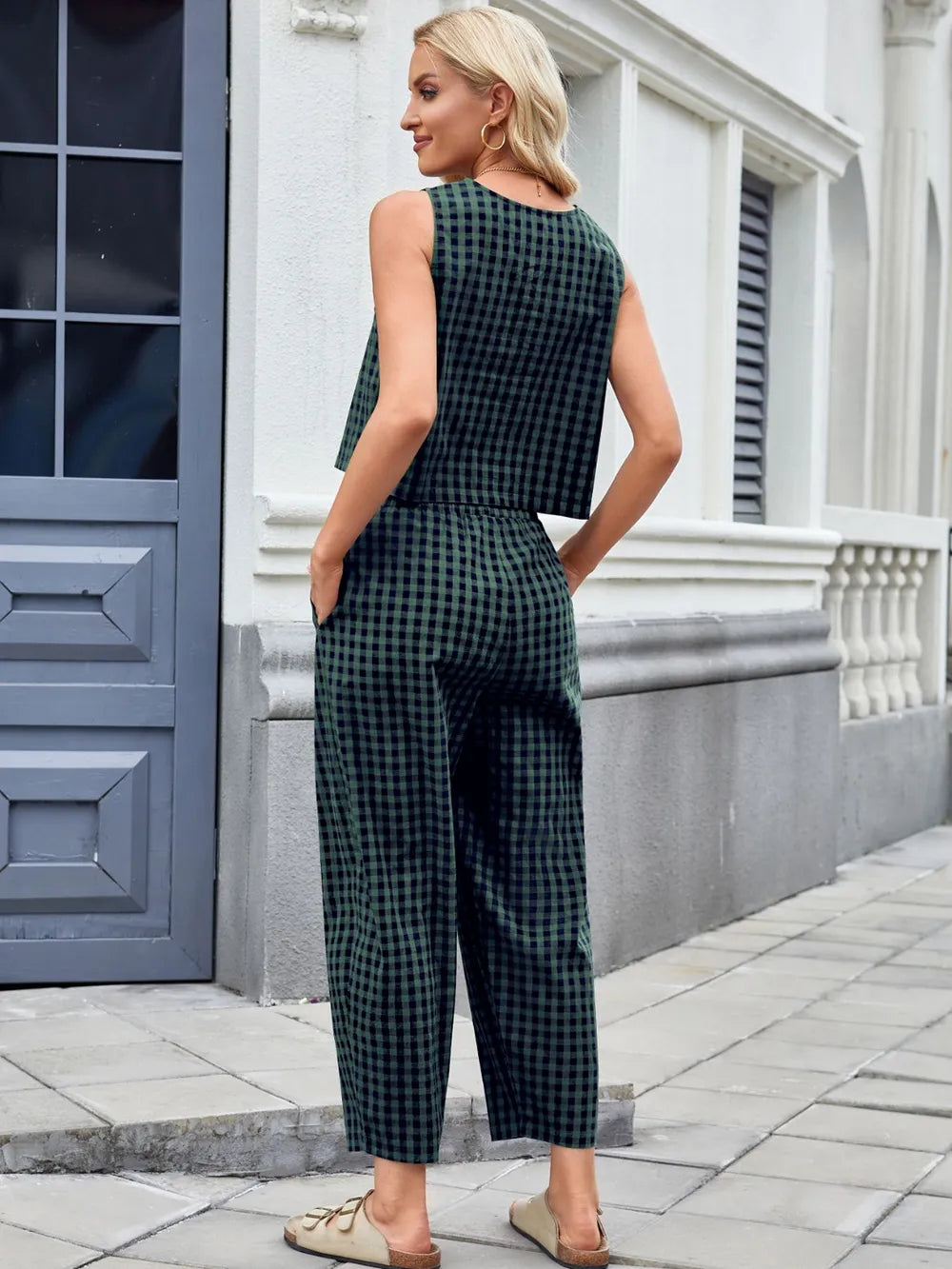 Plaid Sleeveless Top and Pants Set - Grace Beauty H&C 