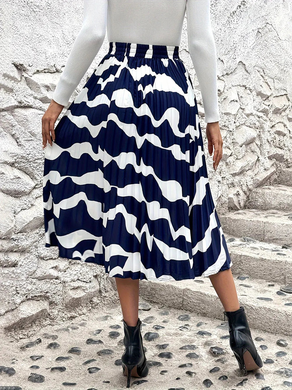 Pleated Printed Elastic Waist Skirt - Grace Beauty H&C 