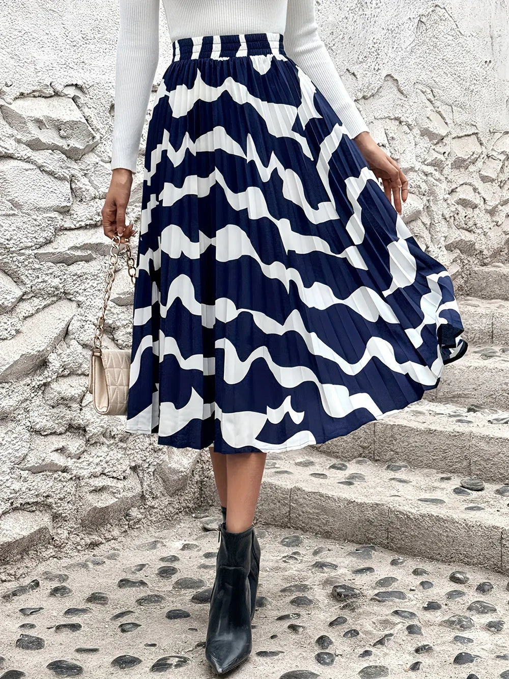 Pleated Printed Elastic Waist Skirt - Grace Beauty H&C 