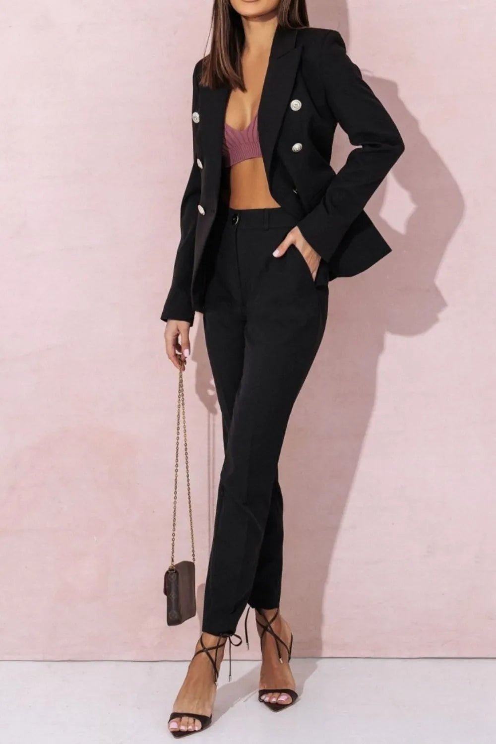 Plus Size Blazer and Pants Set – Full Size Lapel Collar Long Sleeve Suit for Women - Grace Beauty H&C 