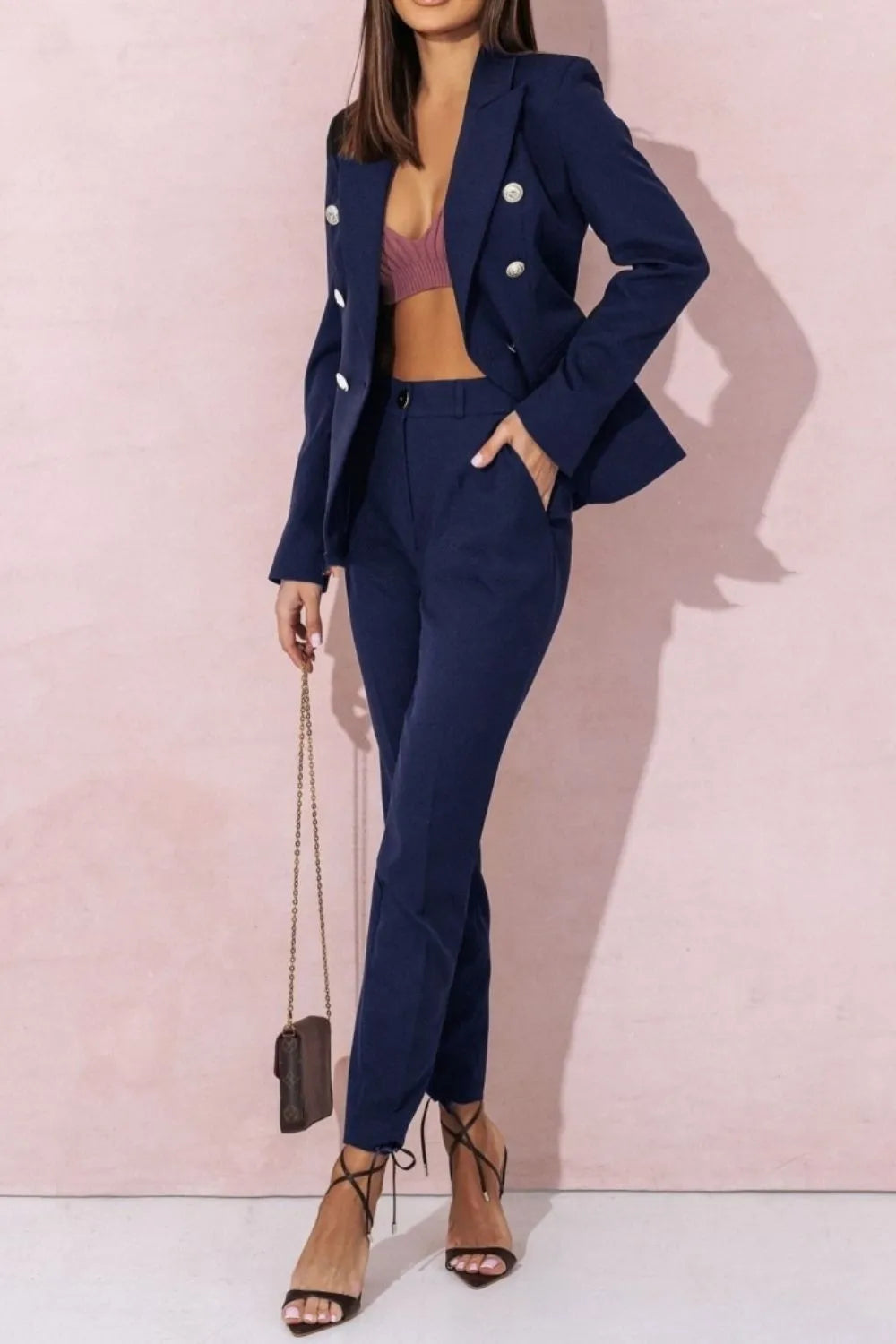 Plus Size Blazer and Pants Set – Full Size Lapel Collar Long Sleeve Suit for Women - Grace Beauty H&C 