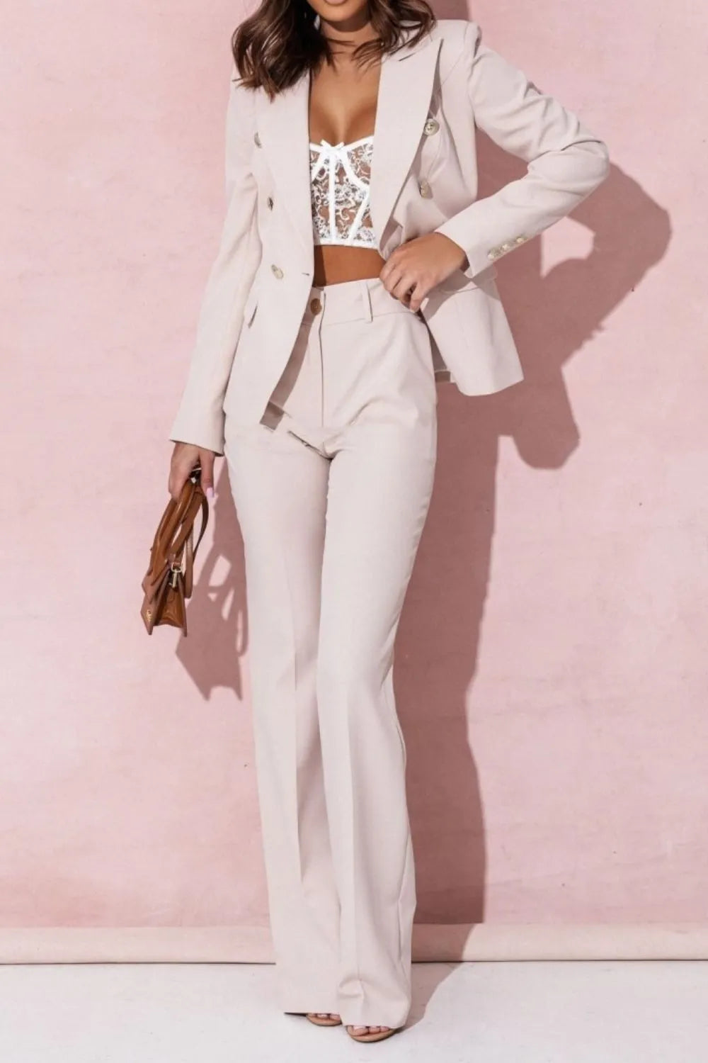 Plus Size Blazer and Pants Set – Full Size Lapel Collar Long Sleeve Suit for Women - Grace Beauty H&C 
