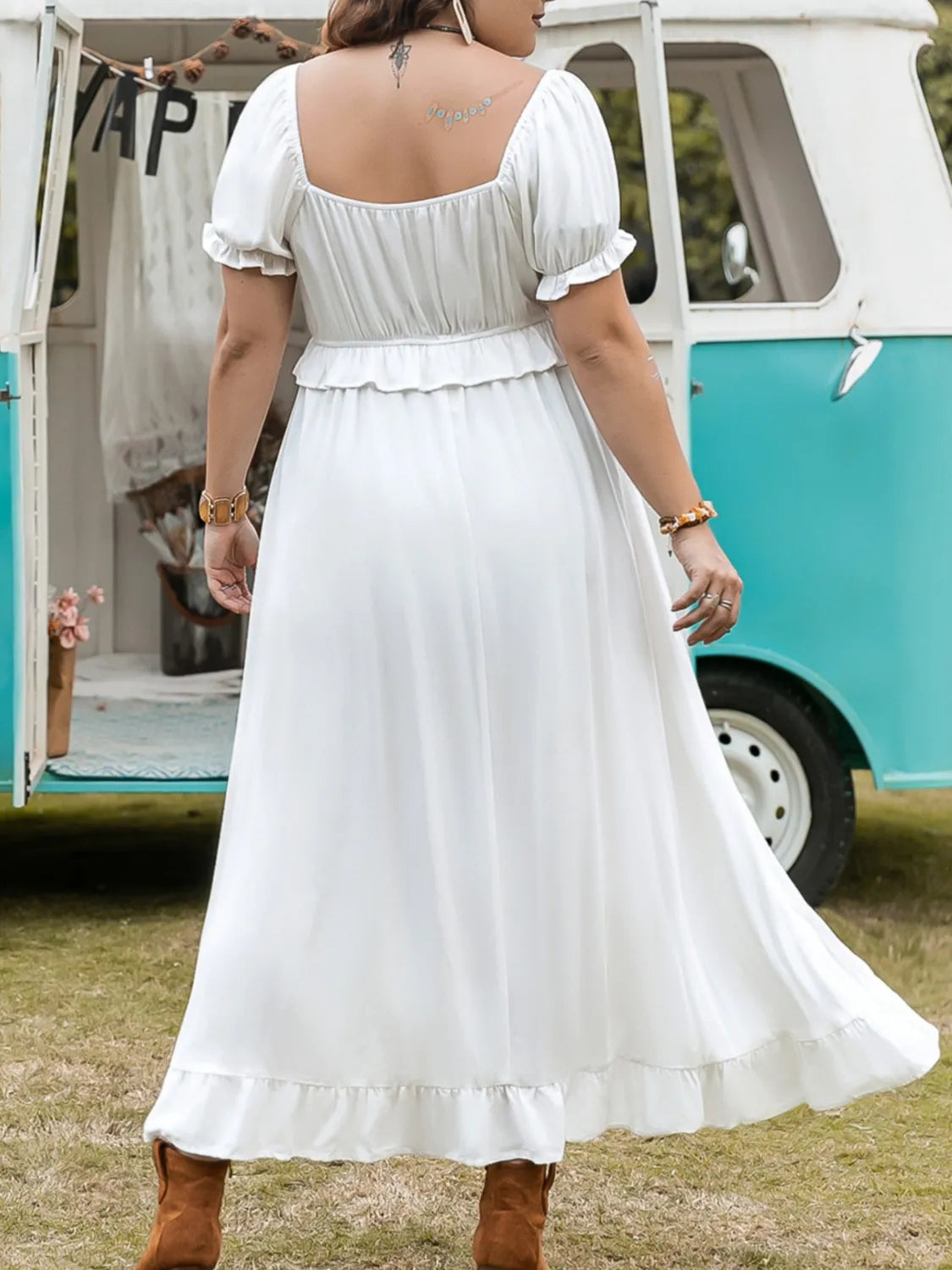 Plus Size Ruffled Hem Off-Shoulder Dress - Grace Beauty H&C 