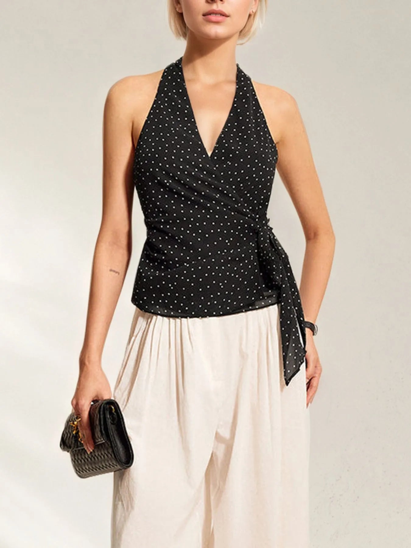Polka Dot Halter Wrap Cami Top - Grace Beauty H&C 