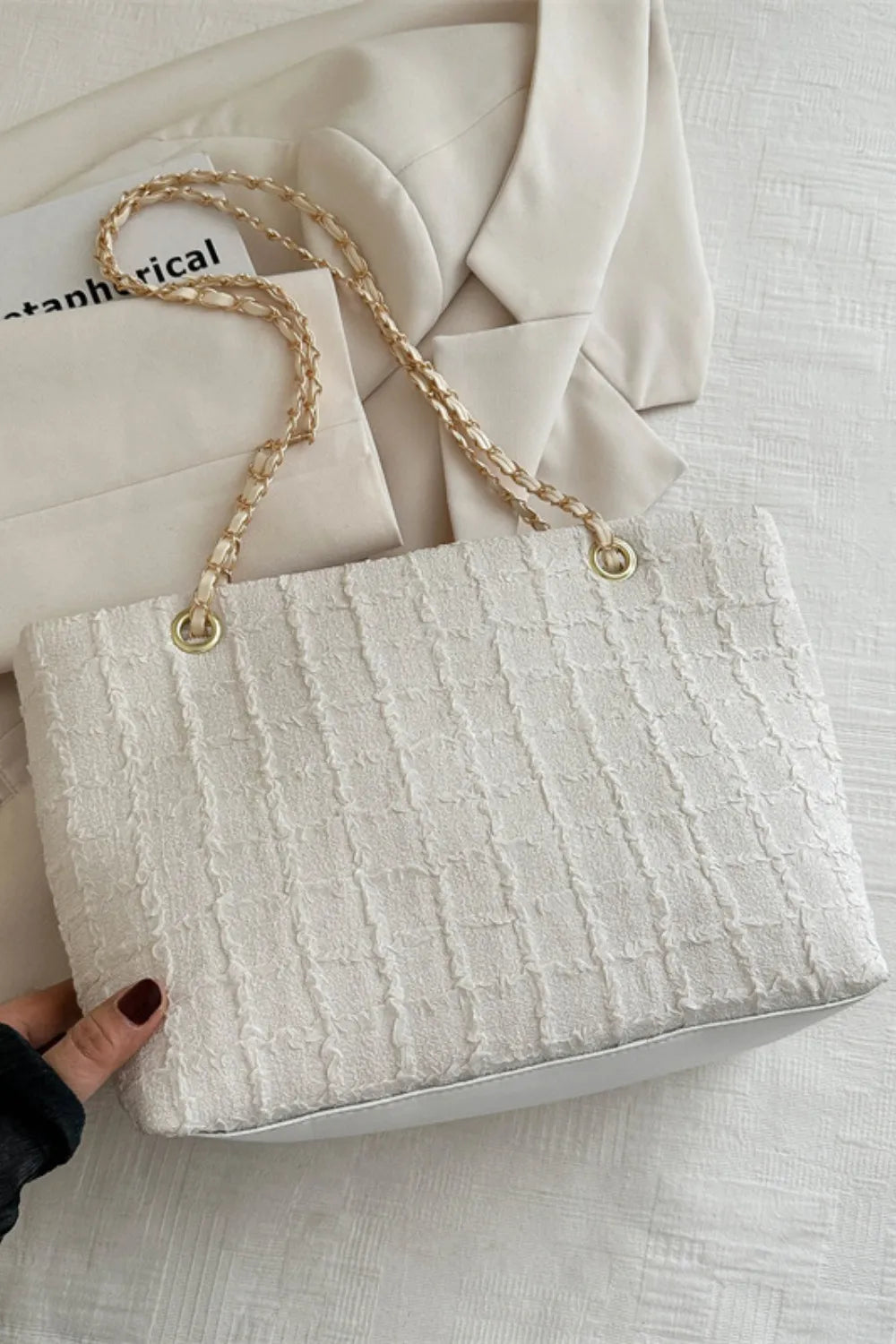 Polyester Texture Chain Tote Bag – Stylish Shoulder Handbag - Grace Beauty H&C 