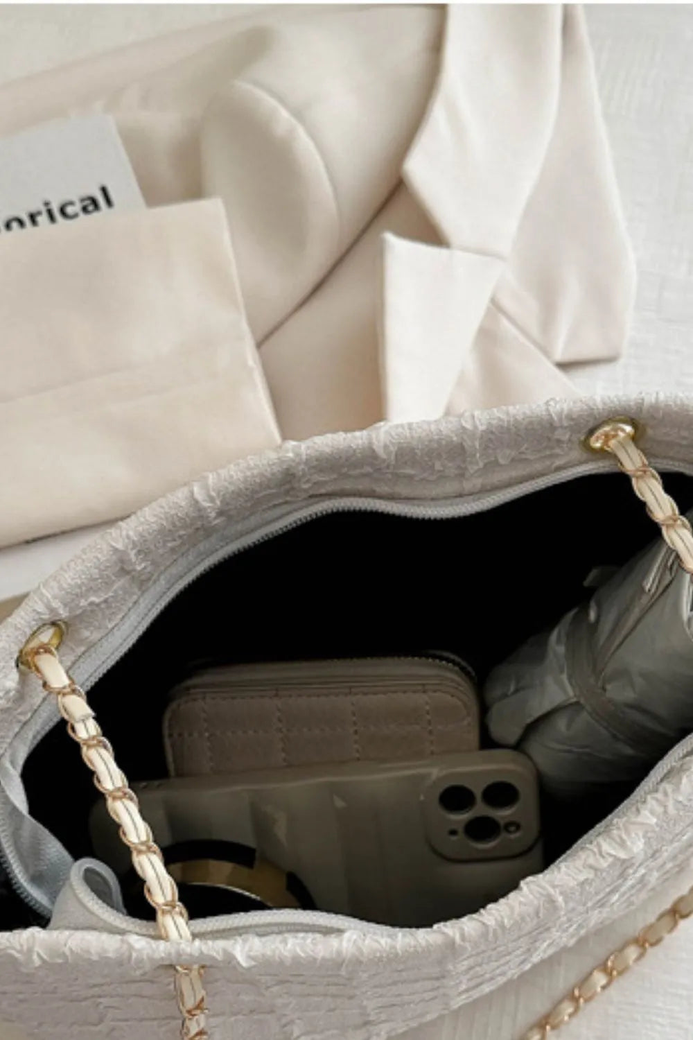 Polyester Texture Chain Tote Bag – Stylish Shoulder Handbag - Grace Beauty H&C 