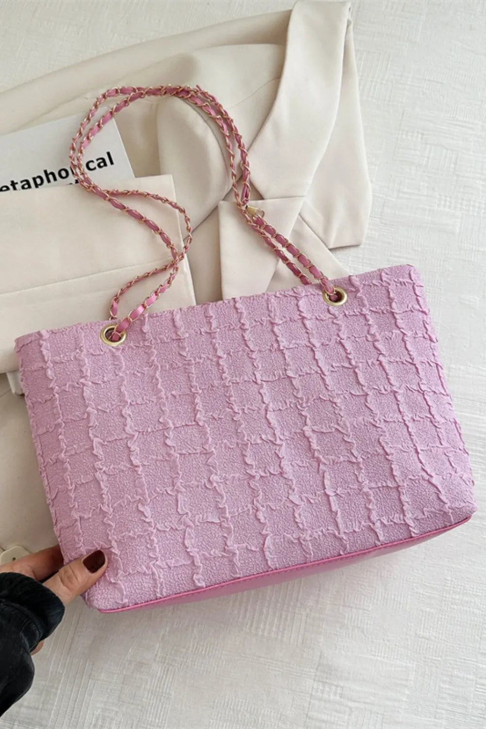 Polyester Texture Chain Tote Bag – Stylish Shoulder Handbag - Grace Beauty H&C 