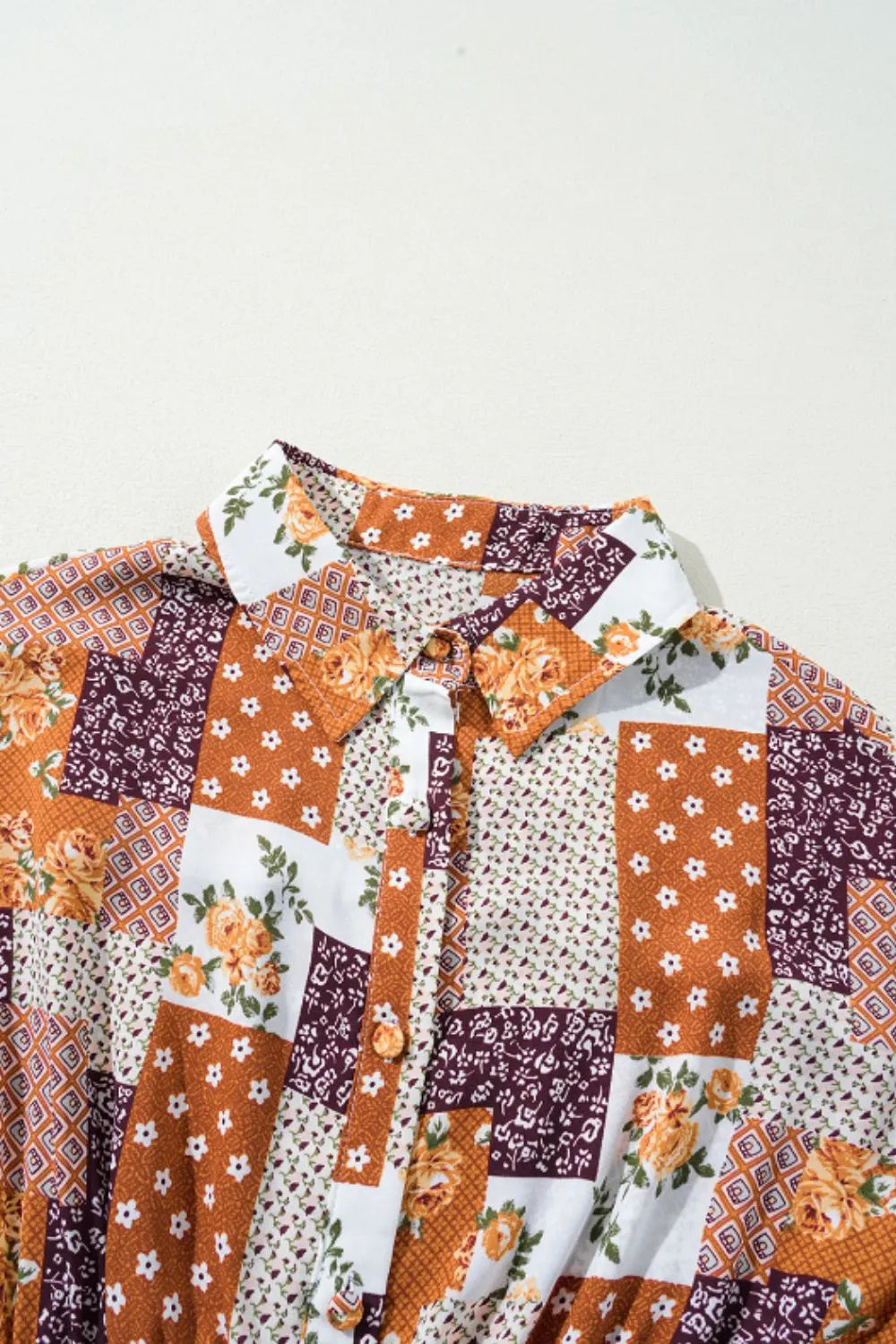 Printed Collared Neck Three-Quarter Sleeve Mini Shirt Dress - Grace Beauty H&C 