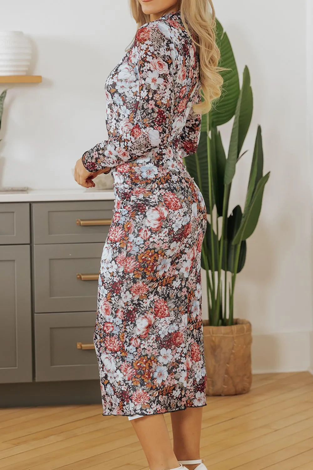 Printed Long Sleeve Midi Slim Dress - Grace Beauty H&C 