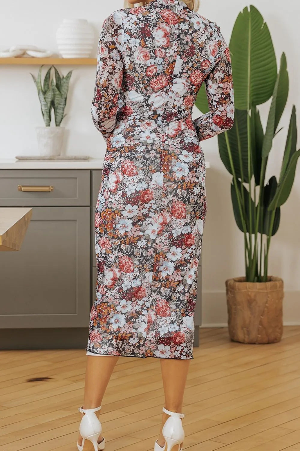 Printed Long Sleeve Midi Slim Dress - Grace Beauty H&C 