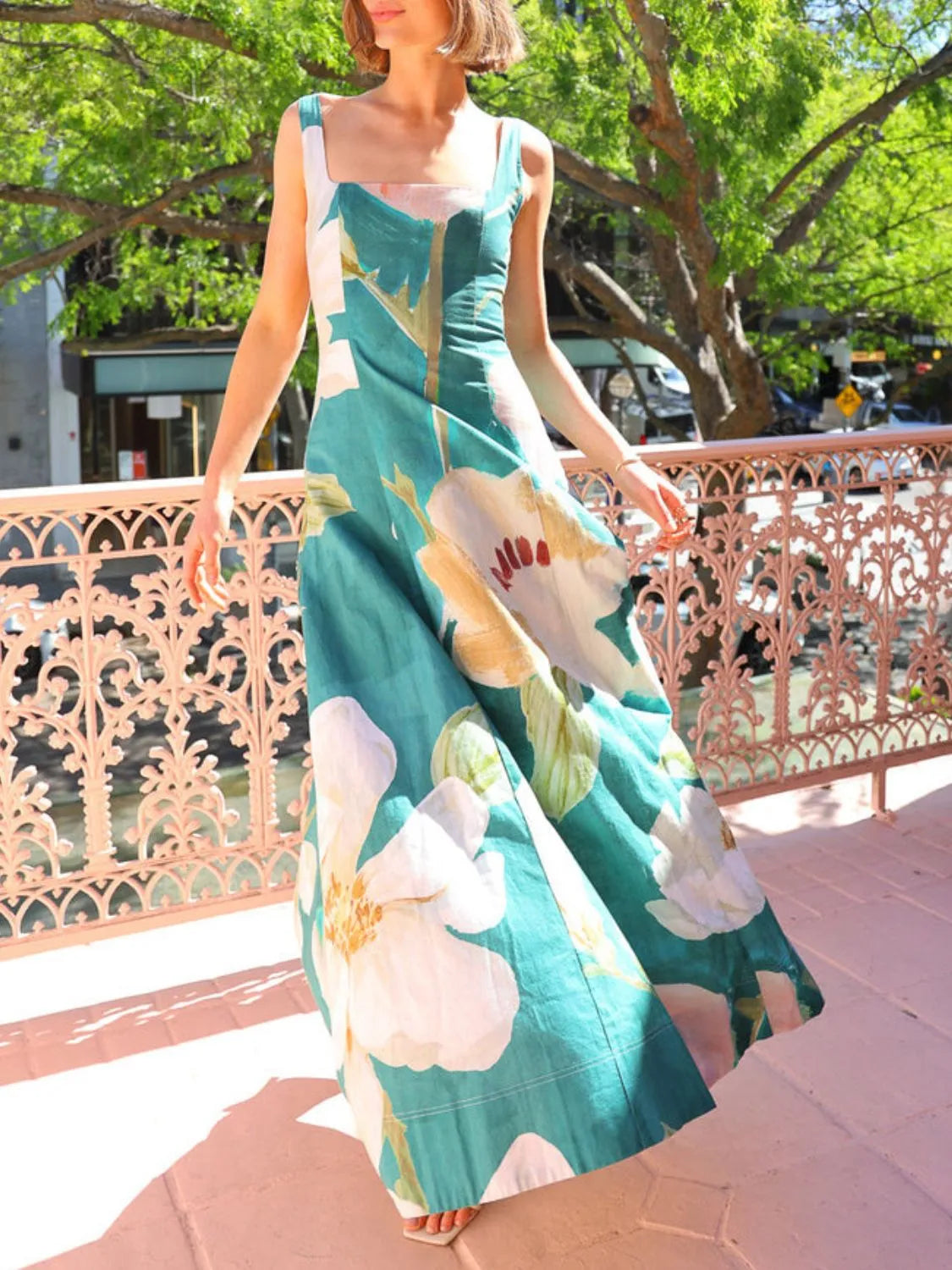 Printed Square Neck Maxi Dress - Grace Beauty H&C 