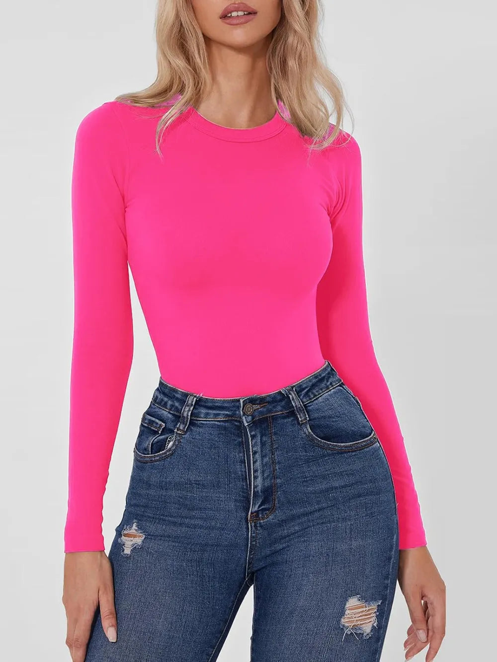 Round Neck Long Sleeve Bodysuit - Grace Beauty H&C 
