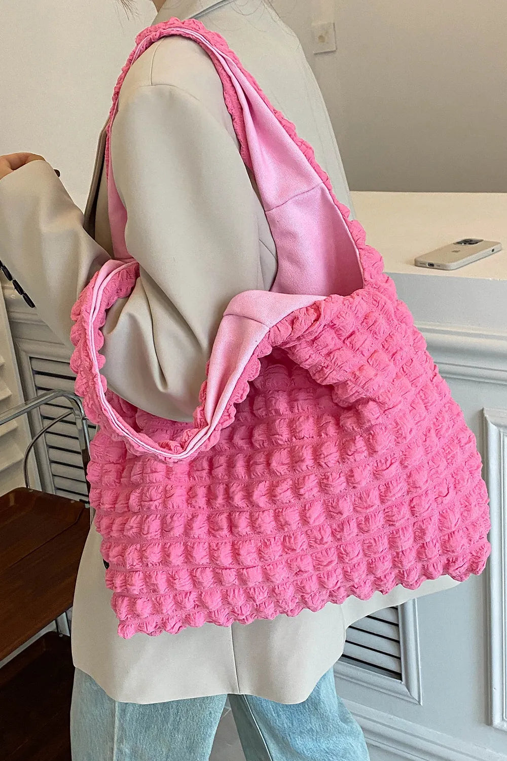 Ruched Polyester Large Handbag – Spacious Everyday Tote - Grace Beauty H&C 
