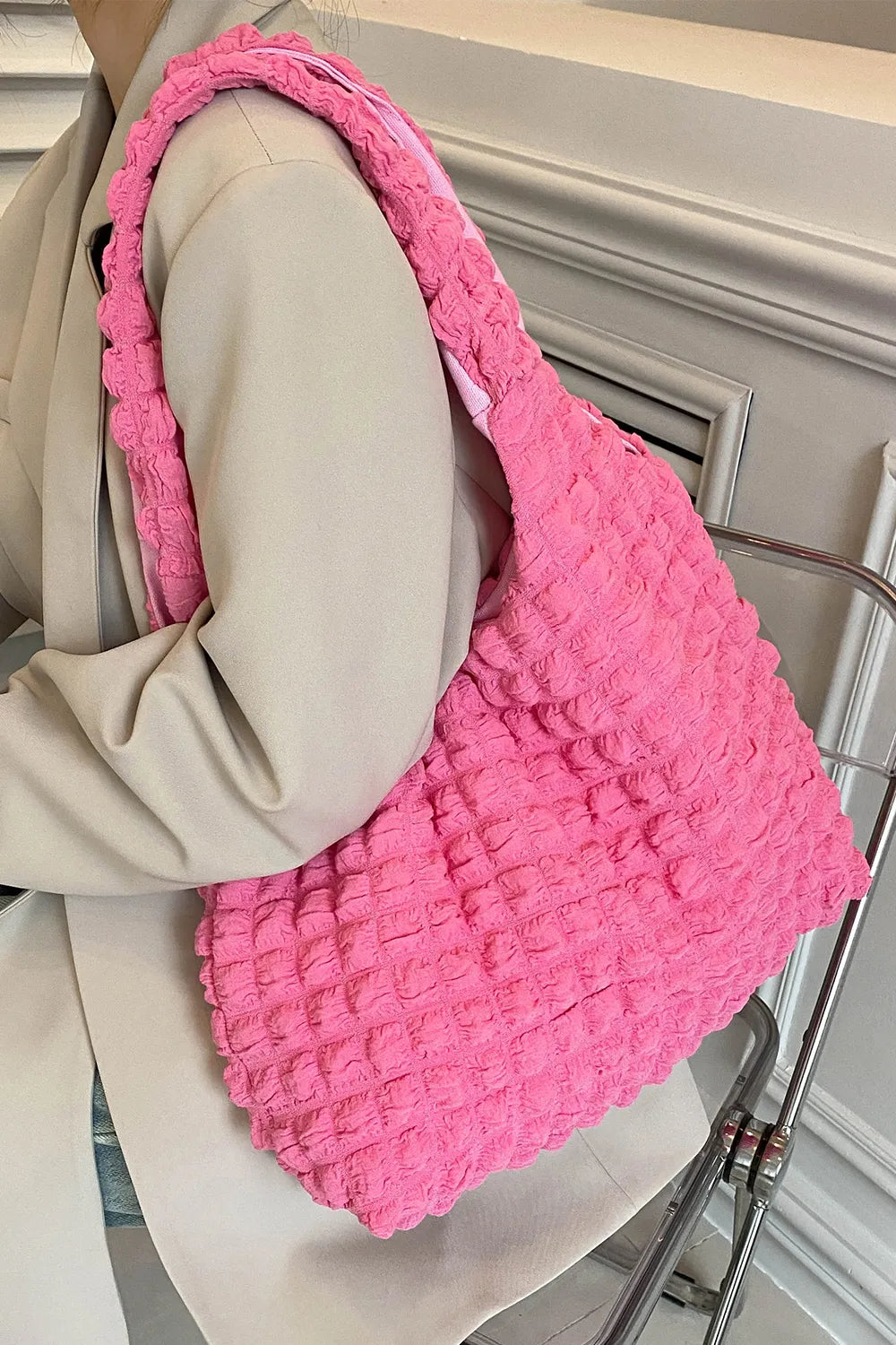 Ruched Polyester Large Handbag – Spacious Everyday Tote - Grace Beauty H&C 