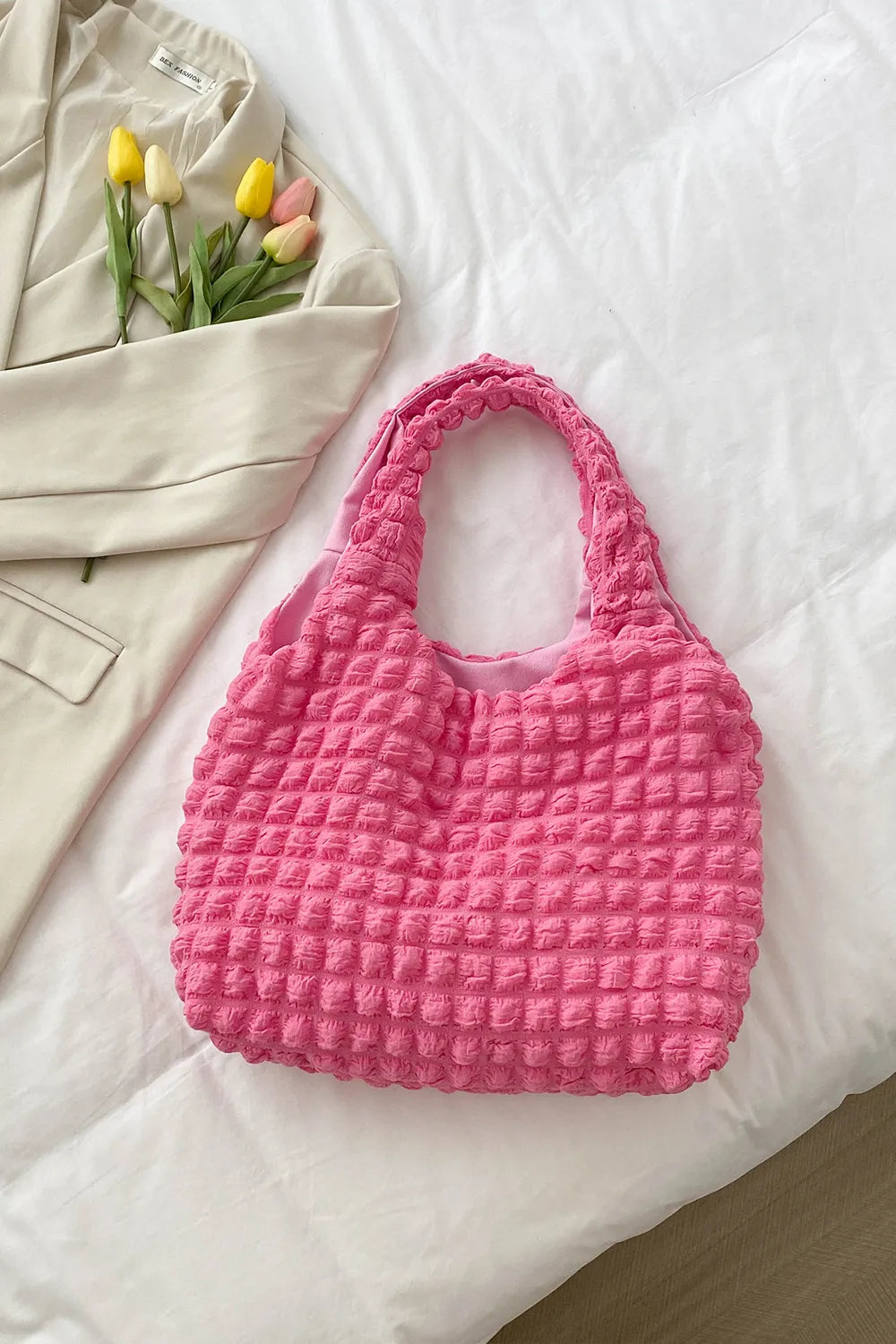 Ruched Polyester Large Handbag – Spacious Everyday Tote - Grace Beauty H&C 