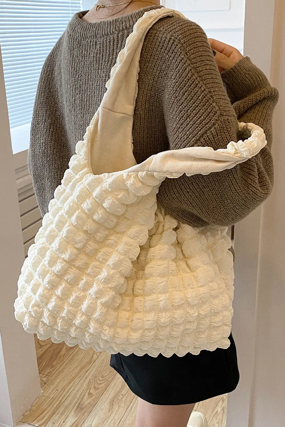 Ruched Polyester Large Handbag – Spacious Everyday Tote - Grace Beauty H&C 