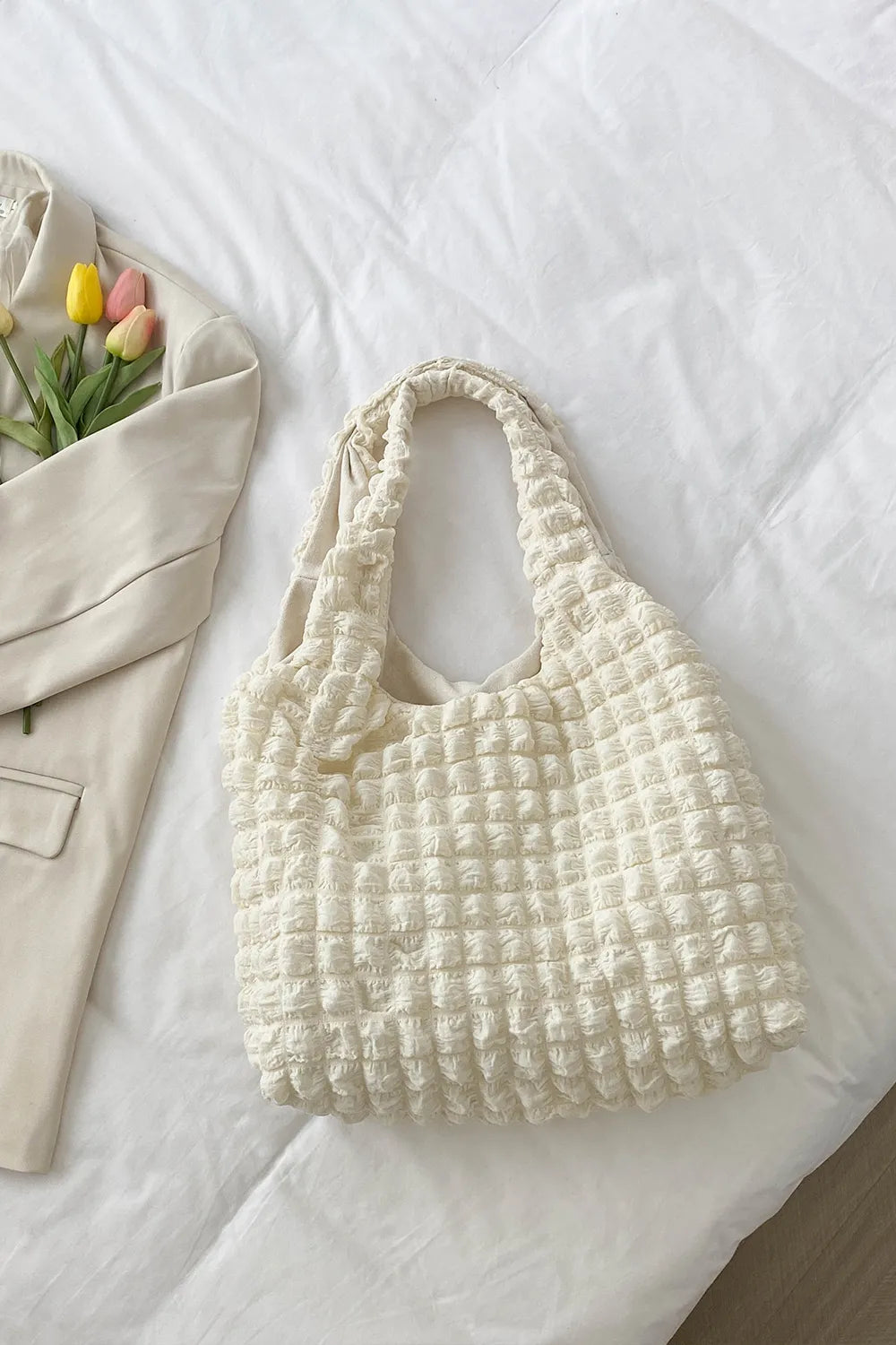 Ruched Polyester Large Handbag – Spacious Everyday Tote - Grace Beauty H&C 