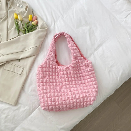 Ruched Polyester Large Handbag – Stylish Everyday Tote - Grace Beauty H&C 