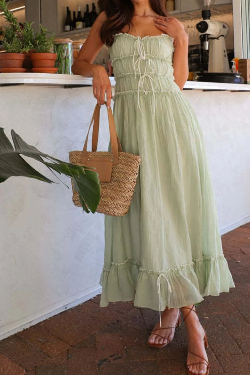 Ruffled Hem Frill Midi Cami Dress - Grace Beauty H&C 