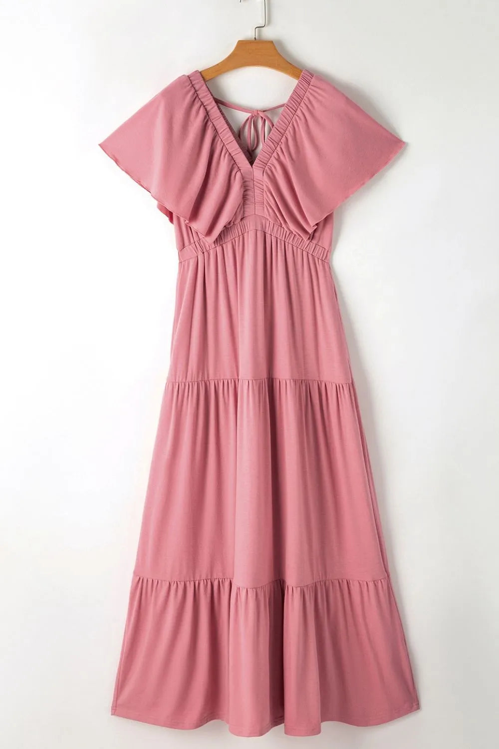 Ruffled V Neck Flutter Sleeve Maxi Dress - Grace Beauty H&C 