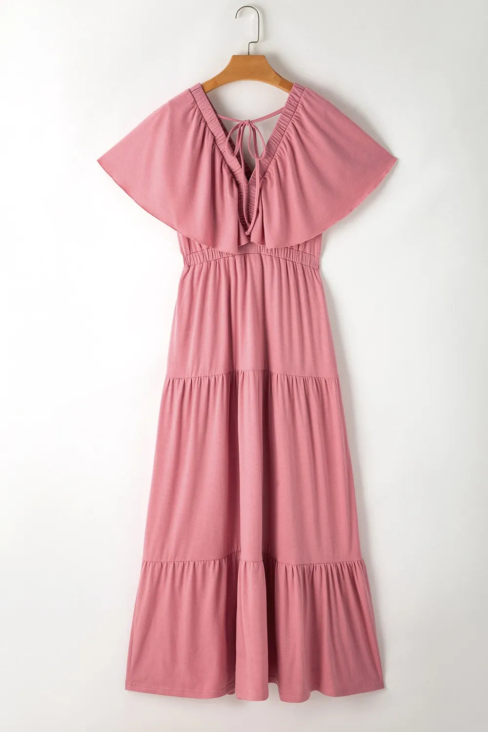 Ruffled V Neck Flutter Sleeve Maxi Dress - Grace Beauty H&C 