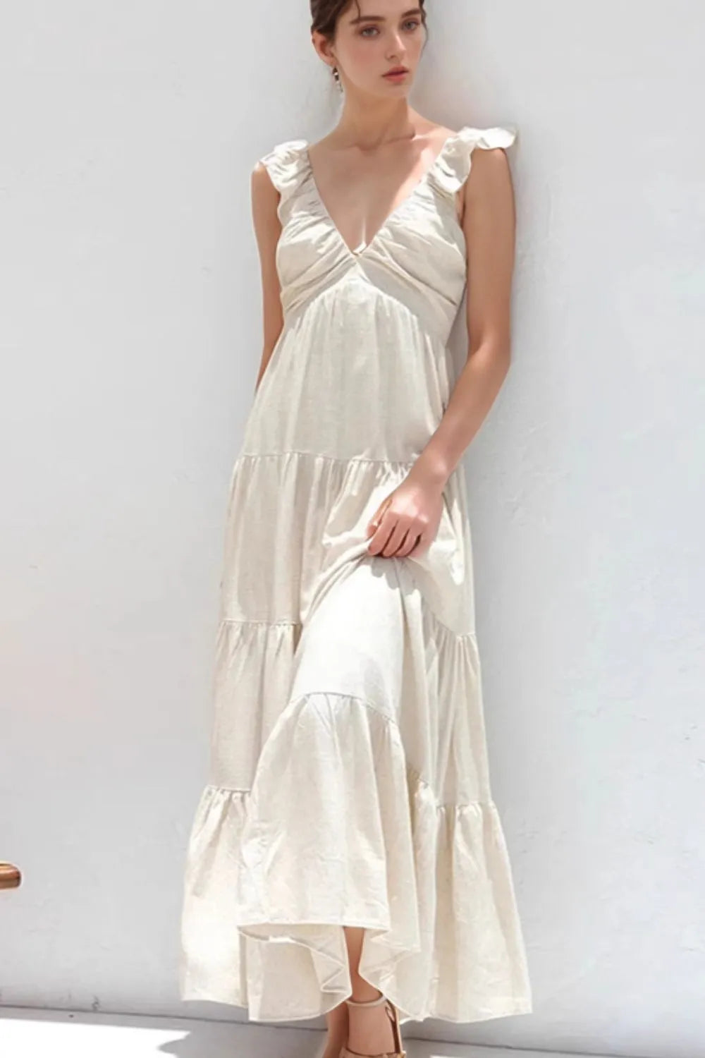 Ruffled V-Neck Tiered Dress - Grace Beauty H&C 