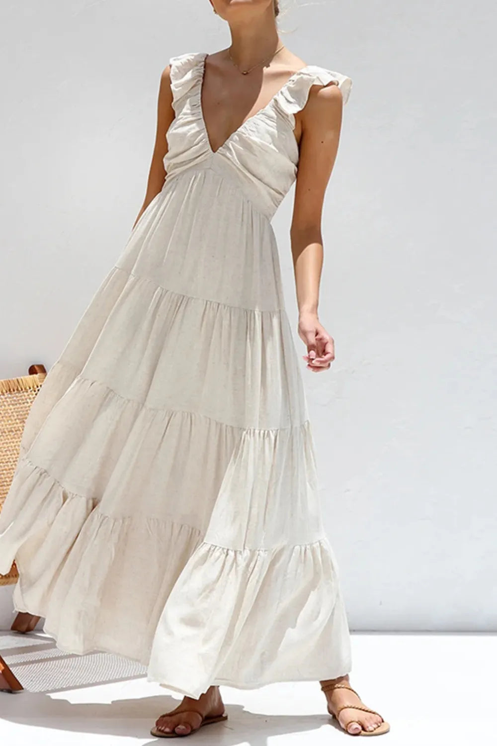 Ruffled V-Neck Tiered Dress - Grace Beauty H&C 